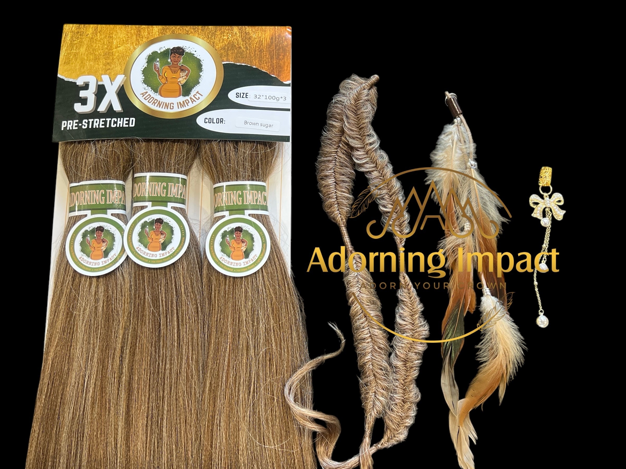 Adorning Impact 3X Pre-Stretched Braiding Hair with Feathered Accessories