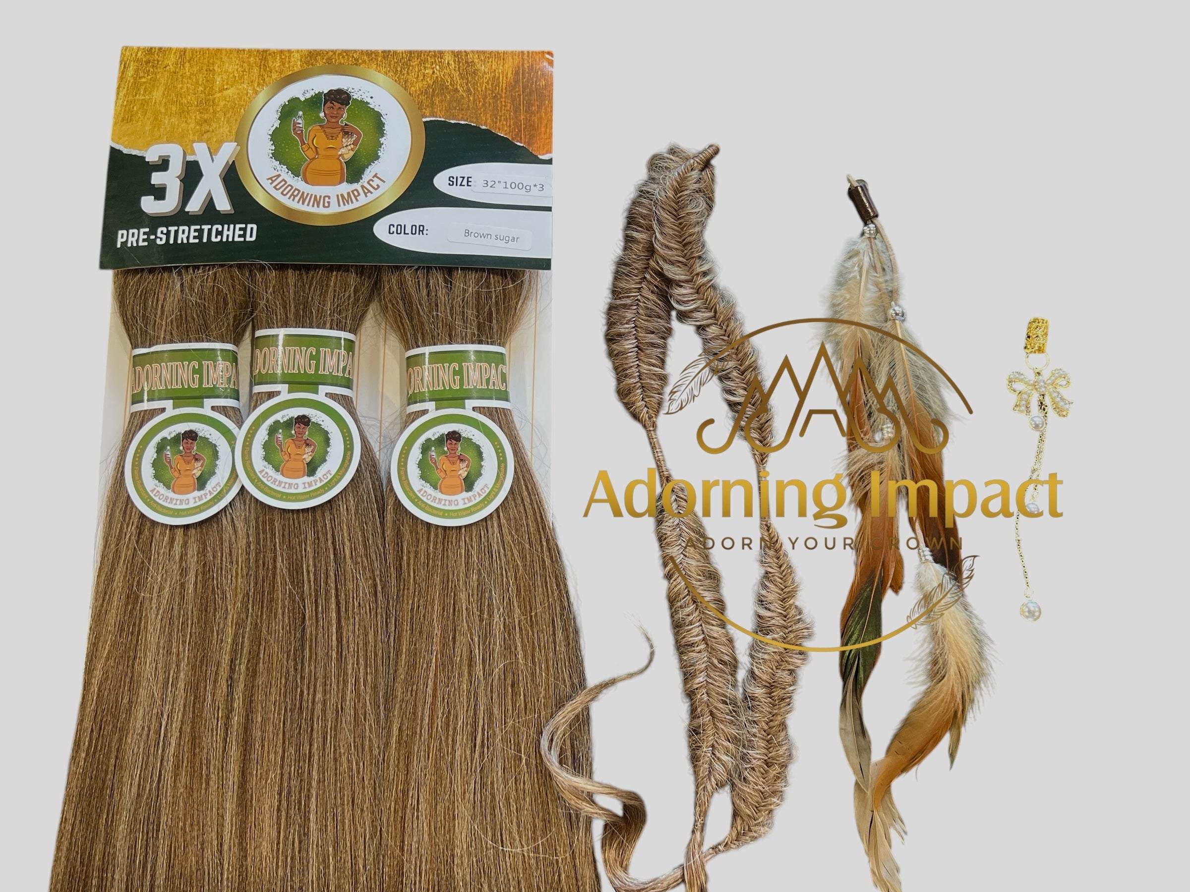 Adorning Impact 3X Pre-Stretched Braiding Hair with Feathered Accessories